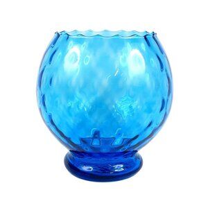 Empoli Blue Optic Glass Footed Bowl Vase - Mid-Century Italian Glassware